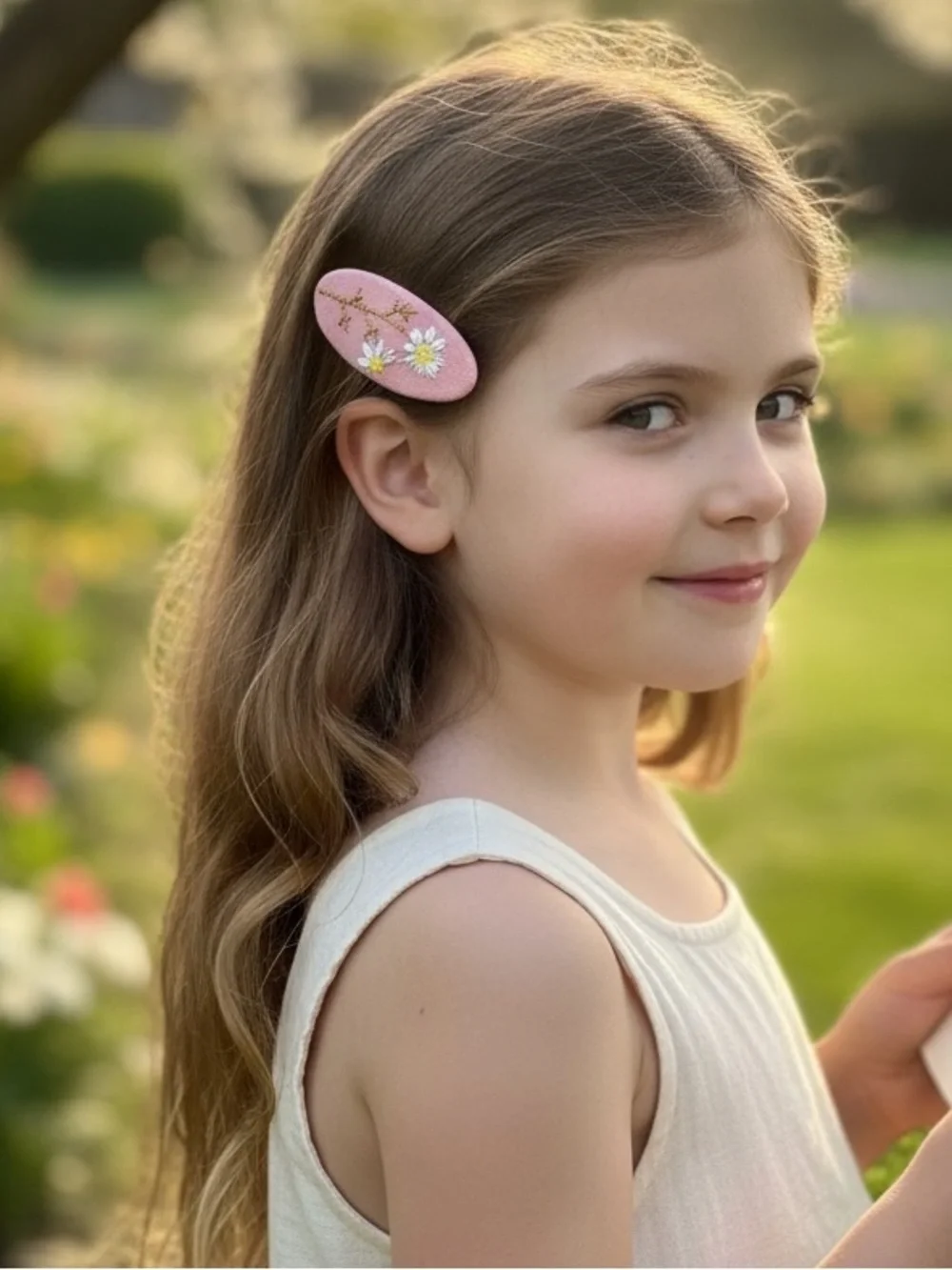 Kids Pink Floral Embroidered Hair Clip